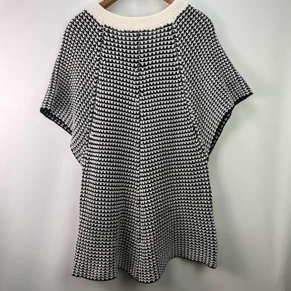 Mechant Black White Chunky Knit Sweater Tunic Armholes Pockets Drawstring OSFM - Picture 9 of 10